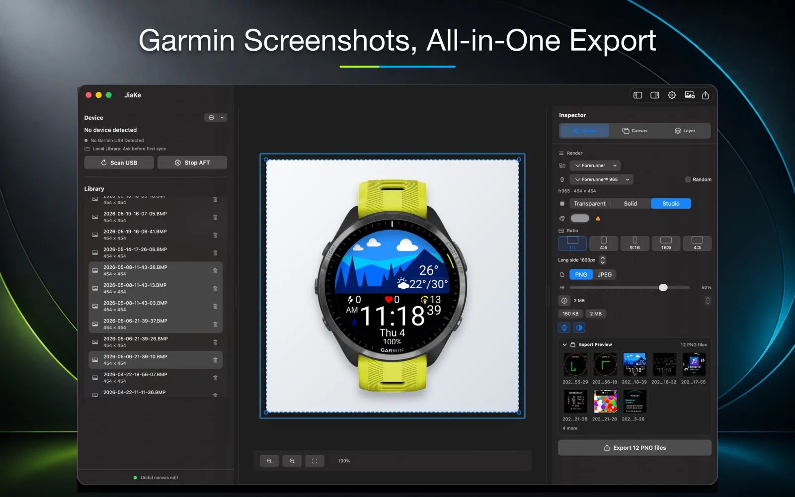JiaKe Garmin Watch Screenshot Mockup Generator creating a Connect IQ Store cover export